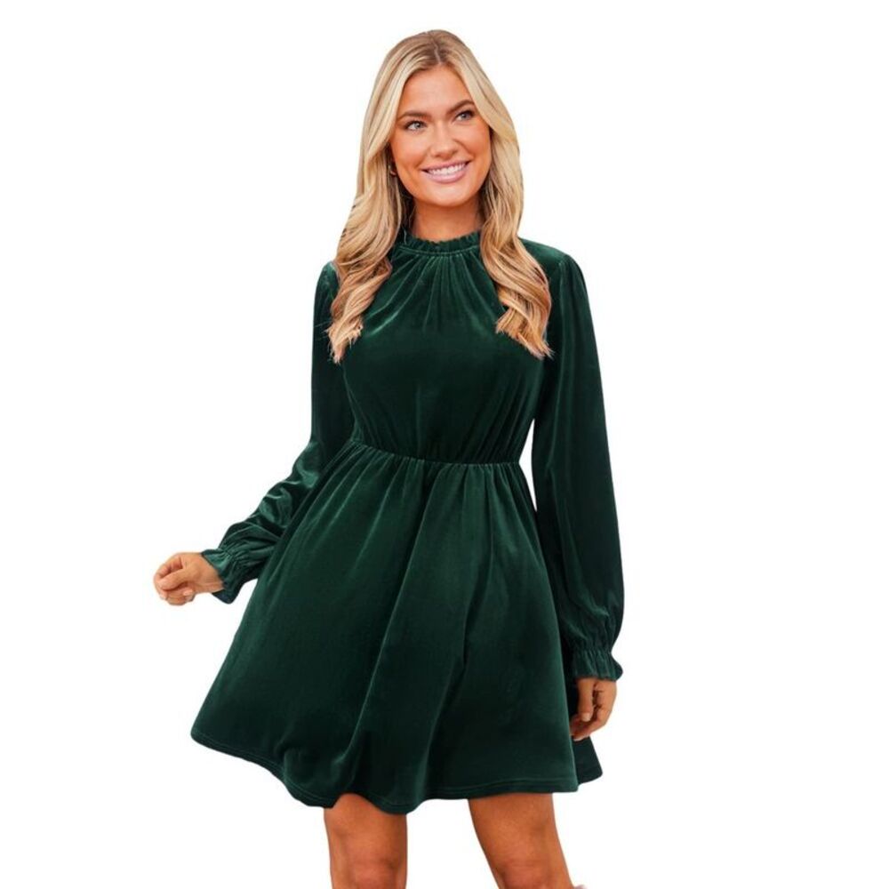 Cupshe - Women's Festive Red/Green/Black/Blue Velvet Puff S Green